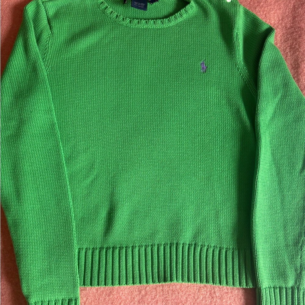 Ralph Lauren Bright Green Crewneck Sweater with Purple Pony